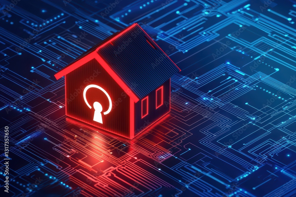 Aufkleber futuristic 3d render of smart home concept with ai and cyber elements on digital background