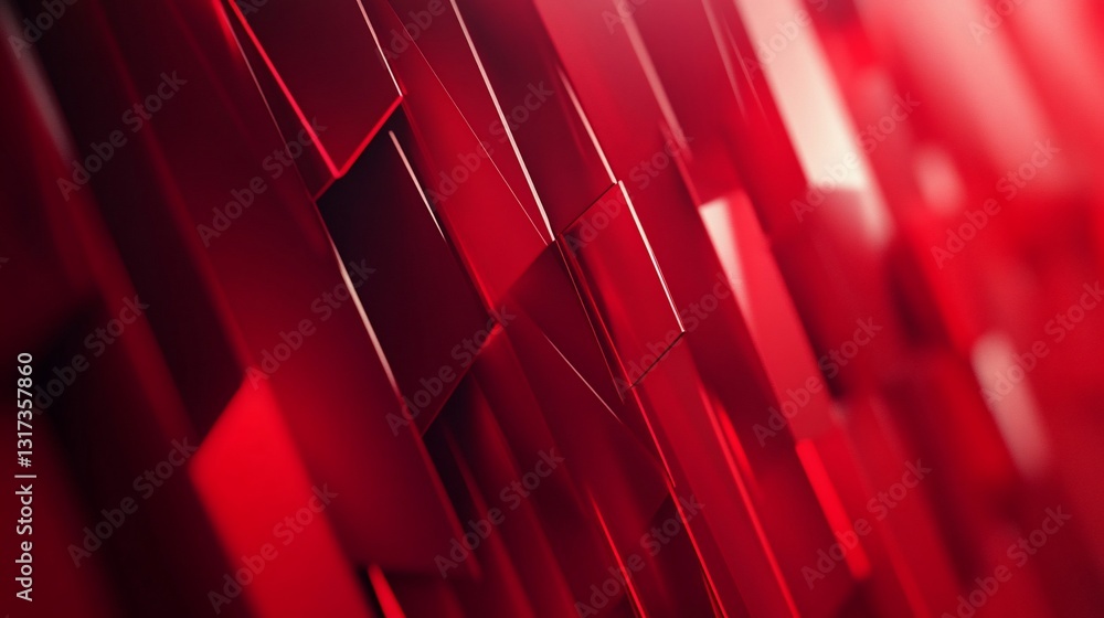 Poster abstract red geometric shapes background design: intricate pattern of shiny crimson polygons