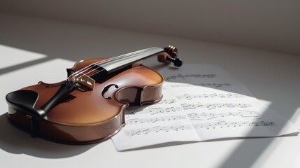 Fototapeta premium Violin and Sheet Music in Sunlight