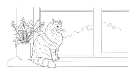 Fluffy Cat Gazing from Windowsill