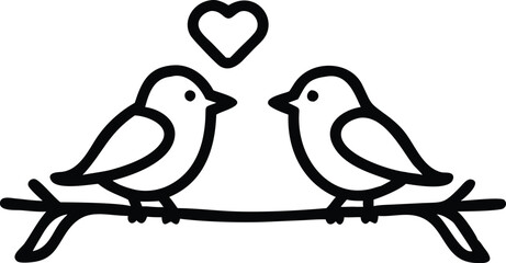 two birds on a branch with love icon. Valentines Day icon set vector illustration.