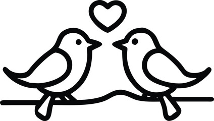 two birds on a branch with love icon. Valentines Day icon set vector illustration.