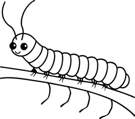 Caterpillar crawling on a branch silhouette illustration