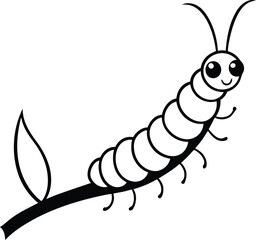 Caterpillar crawling on a branch silhouette illustration