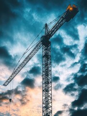 A lone crane standing against a cloudy sky, great for backgrounds or wildlife scenes