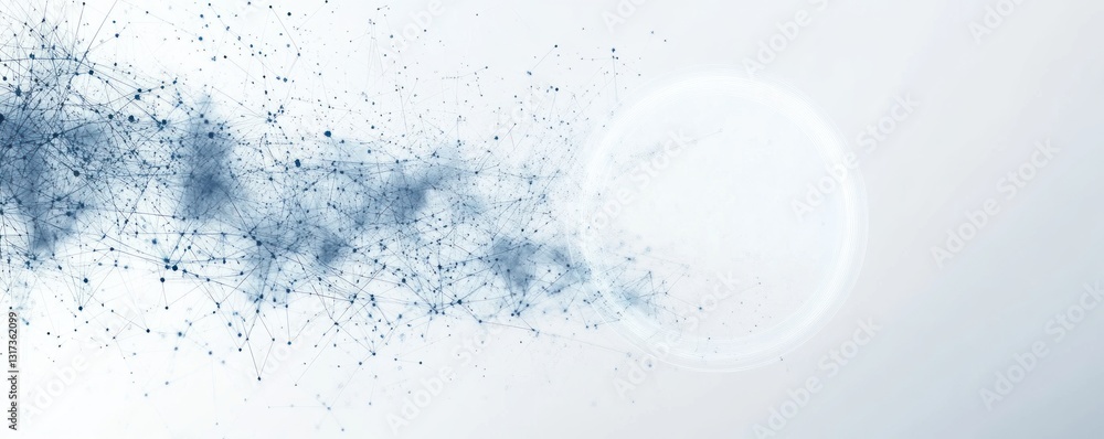 Poster abstract network connection flowing into a bright circle.