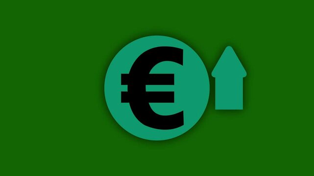 Money increases icon, euro rate increase stretching arrow up icon. glowing concept currency symbol with up arrow moving animation.
