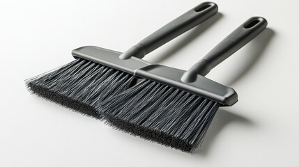 Two black cleaning brushes on white background