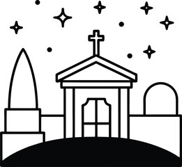 Obraz premium Cemetery nightfall design silhouette illustration