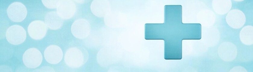 Obraz premium Blue background with blurred lights and a central cross symbol representing health, care, medical services, and wellness concepts for stock imagery