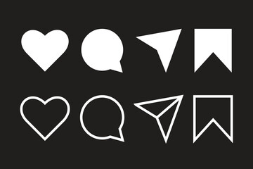 Like Comment Share And Save Button Icon Social Media Post with Flat Design Style Vector illustration