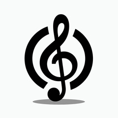 very simple flat and minimalist Treble Clef silhouette in black on a white background