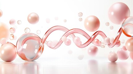 Abstract colorful spheres and waves on a smooth white background