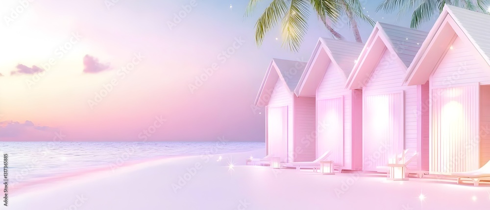 Poster a pink building with a palm tree in front of it