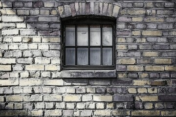 Rustic brick wall with small window close-up. Neural network AI generated