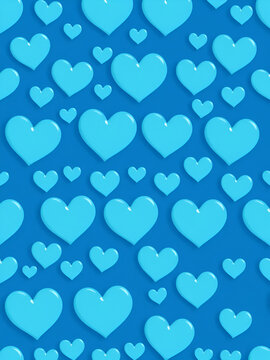 Seamless cyan blue heart shapes on texture zaffre blue background.