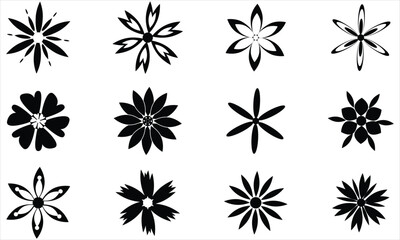 black and white flowers icon set