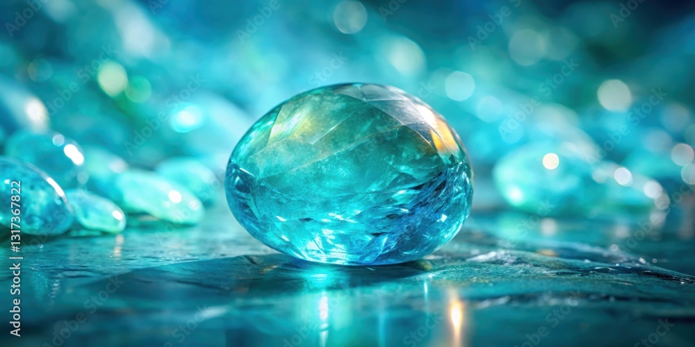 Poster A single large turquoise gemstone rests on a bed of smaller stones, reflecting the light and creating a mesmerizing display of color and texture.