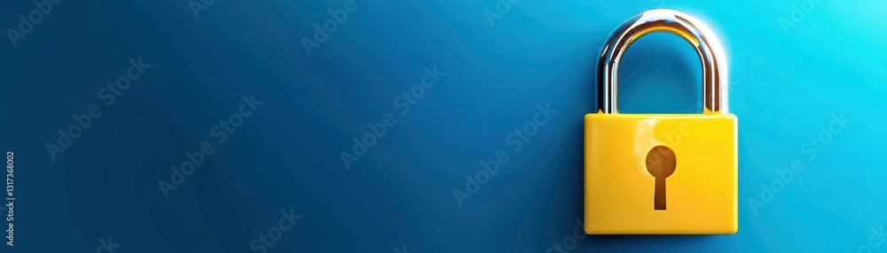 Poster hyperrealistic visualization of a cyberattack with closed padlock against a blue background