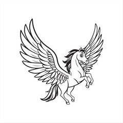 Fototapeta premium Dynamic Black and White Pegasus Illustration