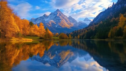 Obraz premium Autumnal mountain lake mirrored perfectly