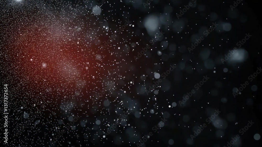 Poster abstract background with red center and white sparkling particles against black space