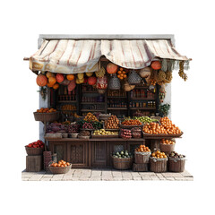 Fruit Stand with Variety of Fruits Isolated on Transparent Background