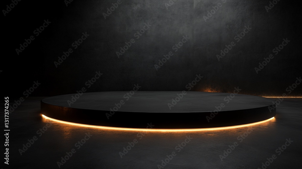 Poster dark minimalist studio product display platform with glowing ambient light