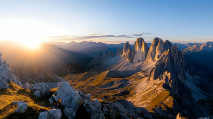 Naklejka premium Golden Sunrise Over The Dolomites Mountain Peaks