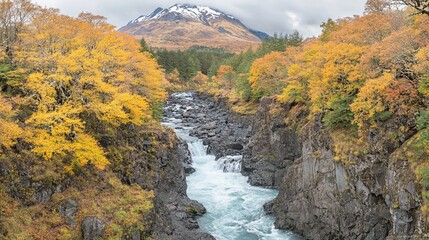 Autumn River Gorge, Mountain View, Travel Poster