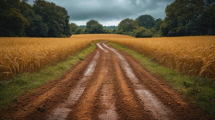 Country road through golden field