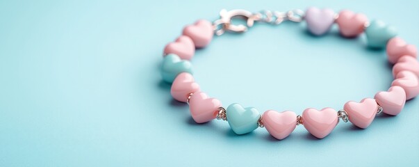 Charming Heart-Shaped Bracelet in Soft Pastel Colors on a Light Blue Background