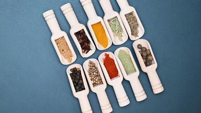 spice mix in wooden spoons