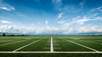 Green Football Field With White Lines Under Blue Sky During Day Time