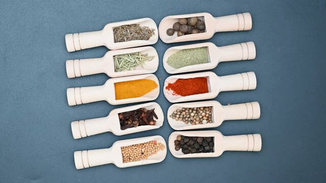 spice mix in wooden spoons