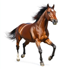 Obraz premium Stunning Brown Horse Running on white background