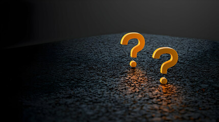 Two Illuminated Orange 3D Question Marks On Dark Textured Background With Subtle Glow And Copy Space