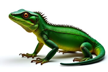 Obraz premium Vibrant Green Lizard Close-up on White Background