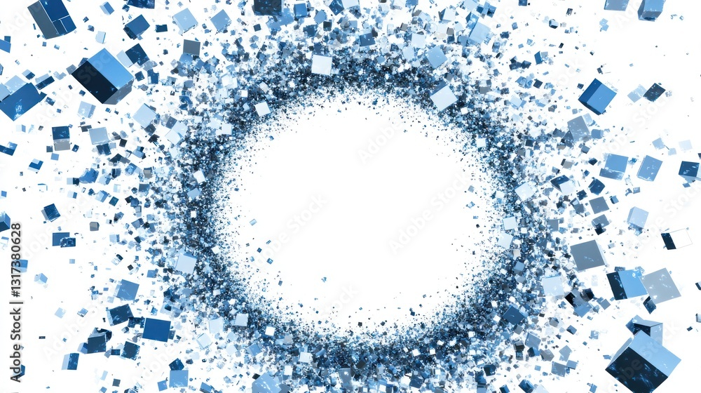 Aufkleber abstract blue cubes swirling in a vortex, creating a circular frame with a white center.
