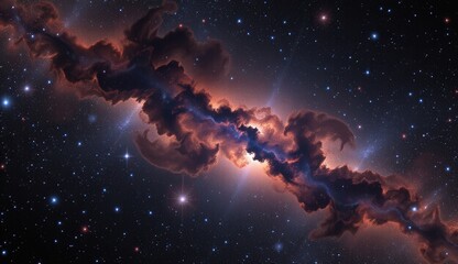 Fototapeta premium This stunning digital artwork presents a vibrant and surreal cosmic scene, blending elements of nebulae, planets, and star fields.