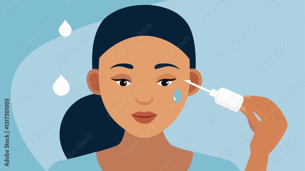 Poster serum application a closeup of a womans face with a the applying a clear smooth serum using a droppe