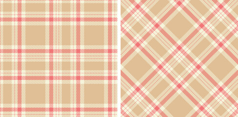 Iridescent Off White Seamless Tartan with Pale Salmon Pink accents Fabric Design