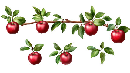 Fresh Red Apples on a Branch with Green Leaves in Nature