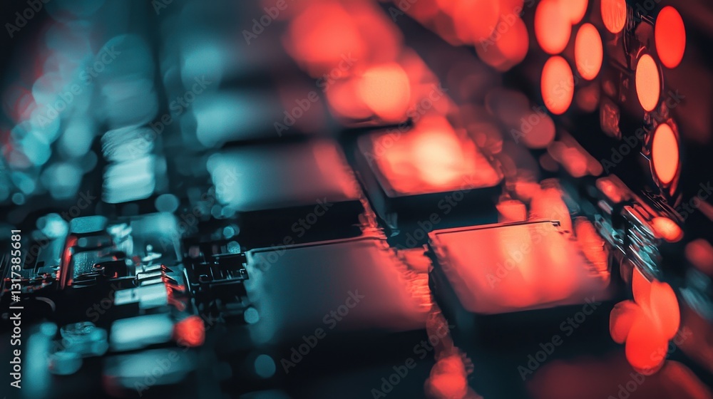 Poster close-up of illuminated circuit board components.