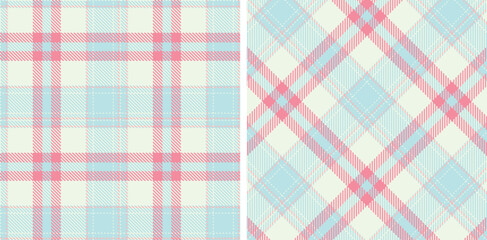 Warm Pale Sky Blue and Vivid Off White Seamless Tartan Fabric Design