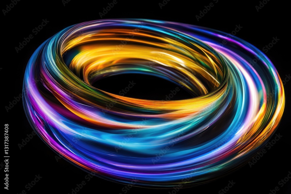 Poster abstract colorful swirling light trails torus shape in motion dynamic energy flow