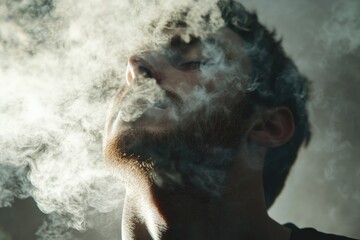 A person with a long beard is holding and smoking a cigarette, an everyday scene