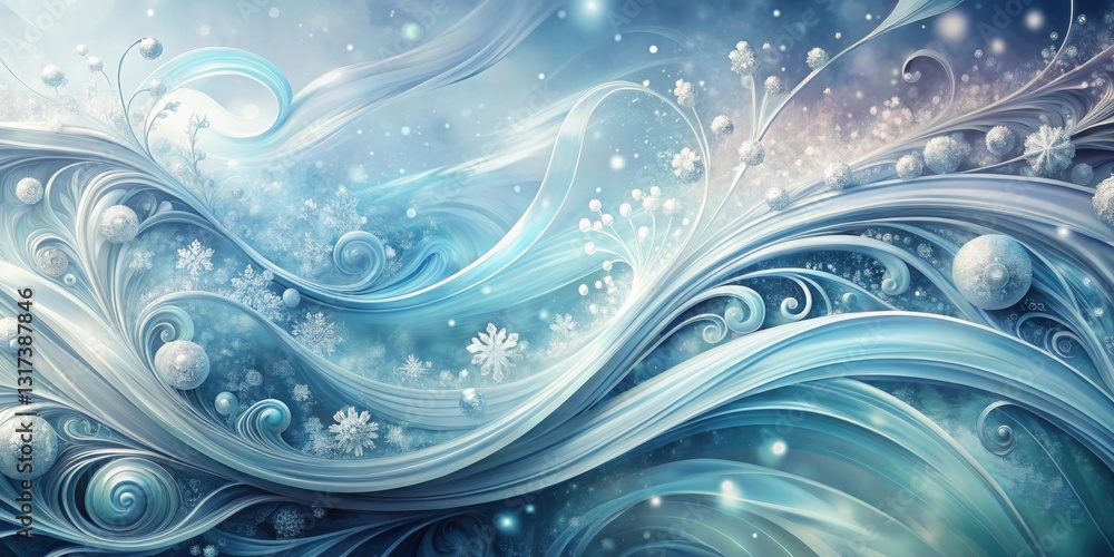 Aufkleber a whimsical abstract winter wonderland with flowing curves and delicate snowflakes, sparkling with f