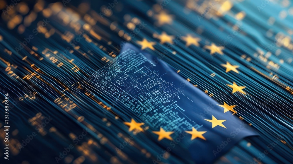 Poster abstract representation of european union flag over digital data network