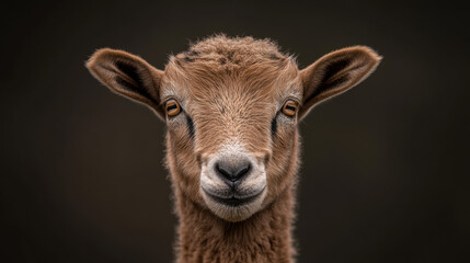 Fototapeta premium Majestic boer goat posed against a black background creating an impactful minimalist visual with copy space
